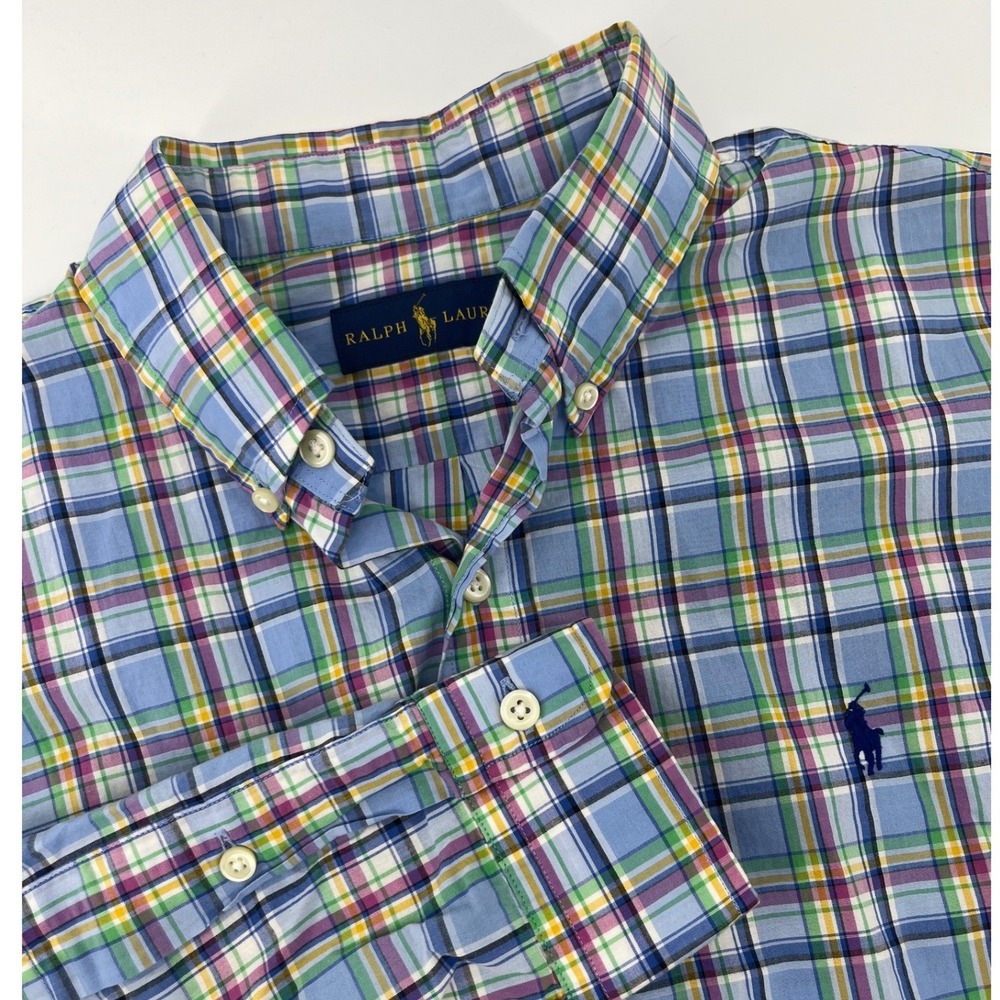 Ralph Lauren Button Down Mens M Blue Multi Color Plaid Long Sleeve Pony Logo